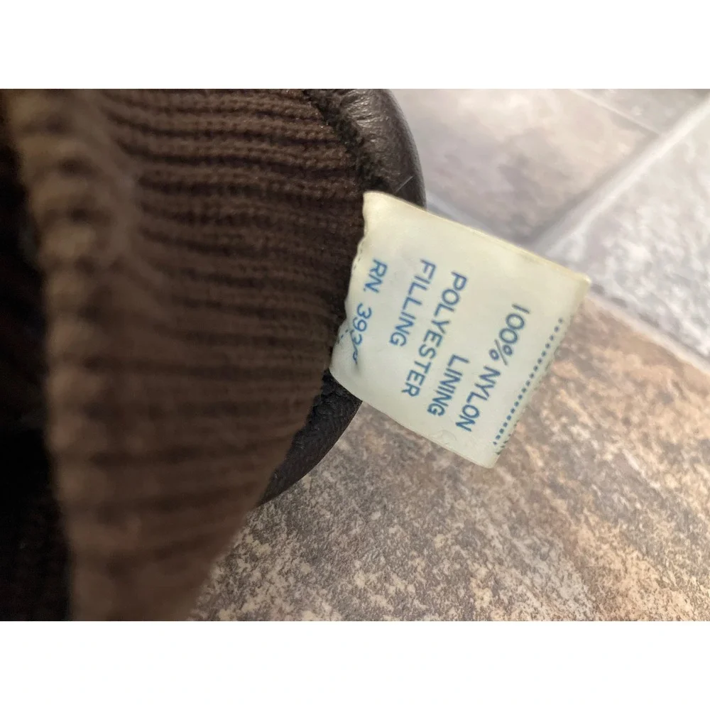 Roffe Vintage Brown Leather Ski Gloves Ladies Small Japan Made Knit Cuff Retro